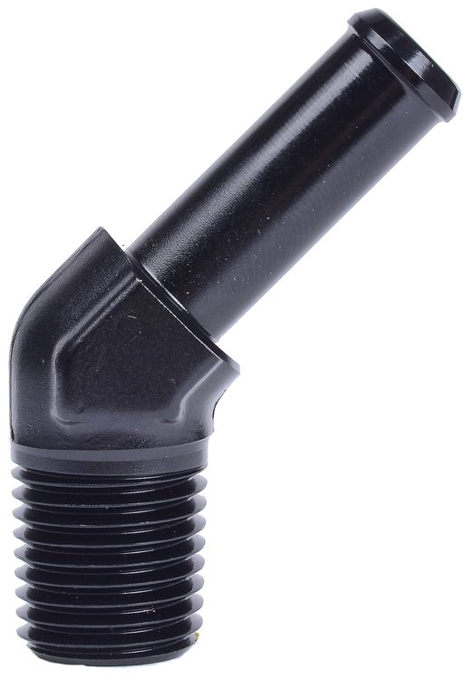 NPT to Hose Barb Fitting, 45-Degree [1/4 in. NPT Male to 3/8 in. I.D. Hose, Black]