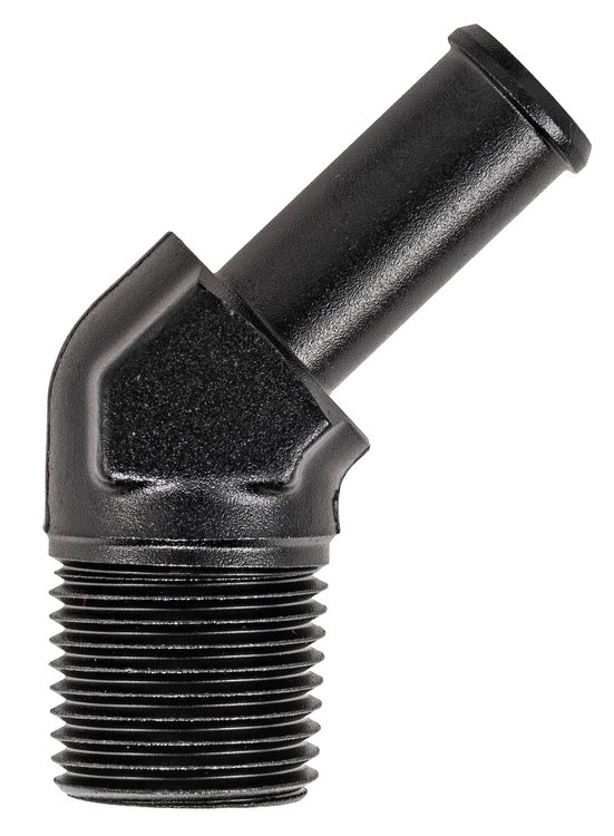 NPT to Hose Barb Fitting, 45-Degree [1/2 in. NPT Male to 1/2 in. I.D. Hose, Black]
