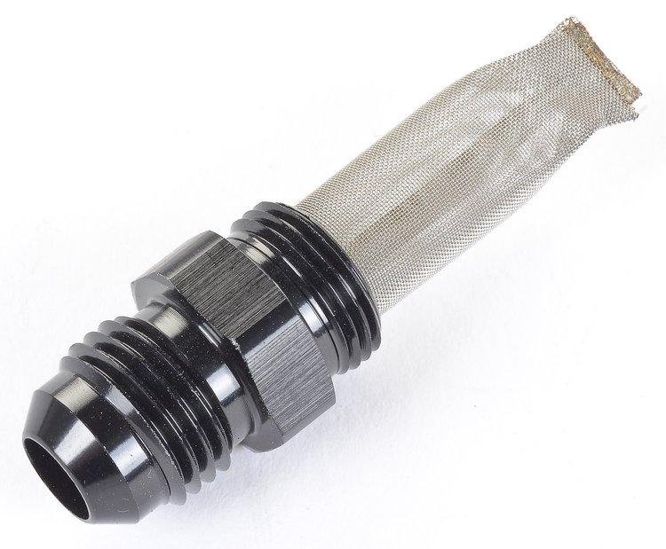 Filtered Carburetor Inlet Fitting -06AN to 9/16"-24 Black