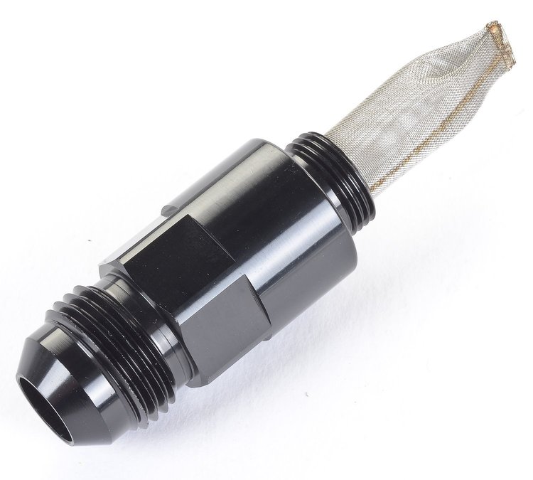 Filtered Carburetor Inlet Fitting -08AN to 9/16"-24 Black