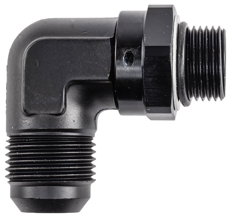 AN Port Adapter Fitting 90 degree -10 AN port (7/8 in.-14 Thread) to -12 AN hose
