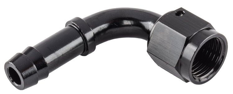 AN to 90-Degree Hose Barb Adapter Fitting [-6 AN Female to 5/16 in. I.D. Hose, Black]