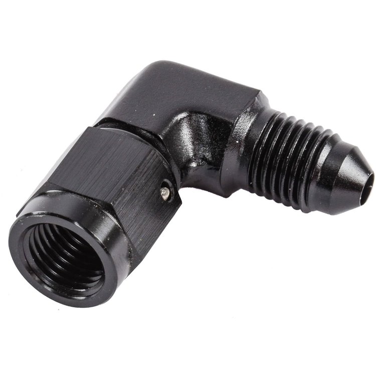 AN Female to AN Male 90-Degree Union [-3 AN Female Swivel to -3 AN Male, Black]