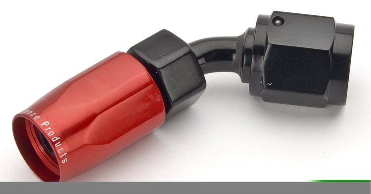 Red/Black 45° Max Flow Swivel Hose End -4AN
