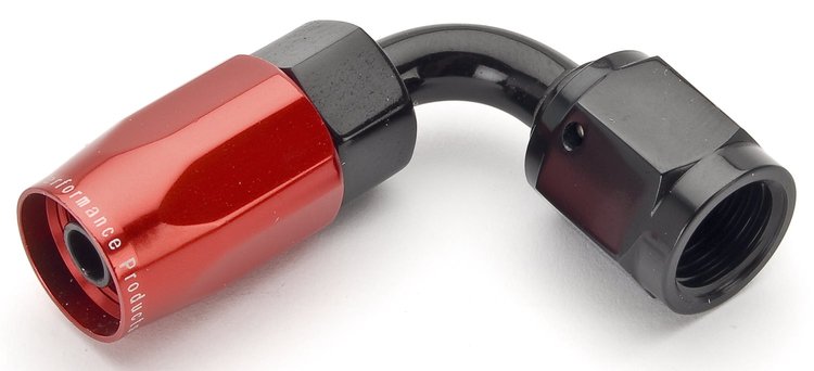 Red/Black 90° Max Flow Swivel Hose End -4AN