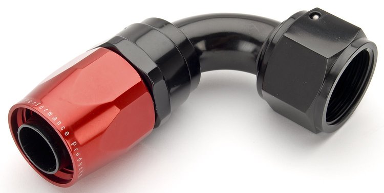 Red/Black 90° Max Flow Swivel Hose End -12AN