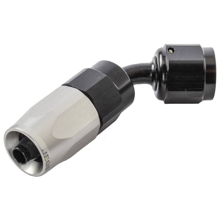 45-Degree HD AN Hose End Fitting [-4 AN Female Swivel, Black/Silver]