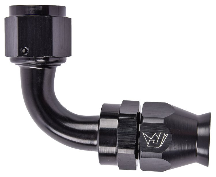 AN 90-Degree PTFE Hose End Fitting [-10 AN Female to -10 AN PTFE Hose, Black Anodized Aluminum]