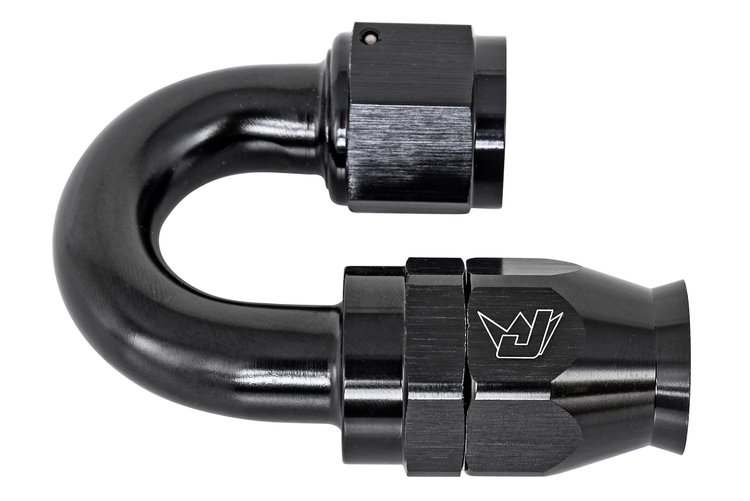 AN 180-Degree PTFE Hose End Fitting [-10 AN Female to -10 AN PTFE Hose, Black Anodized Aluminum]