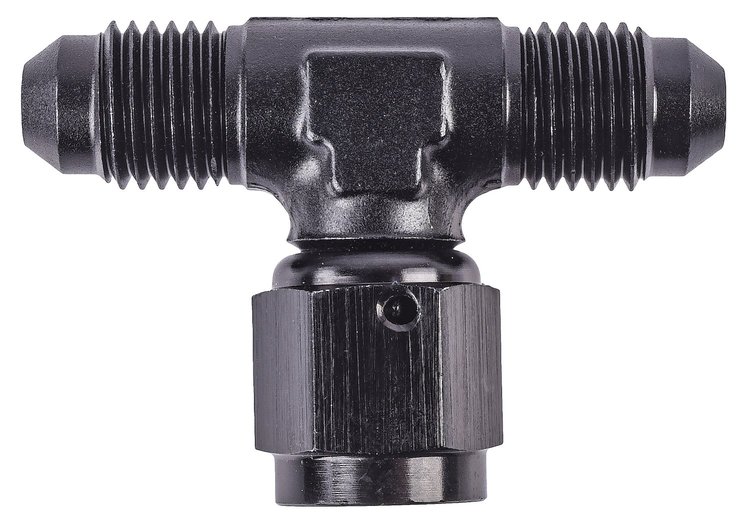 AN to AN Tee Adapter Fitting [-4 AN Male to -4 AN Male, -4 AN Female Swivel Center Port]