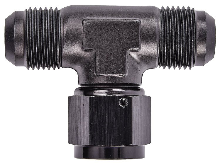 AN to AN Tee Adapter Fitting [-10 AN Male to -10 AN Male, -10 AN Female Swivel Center Port]