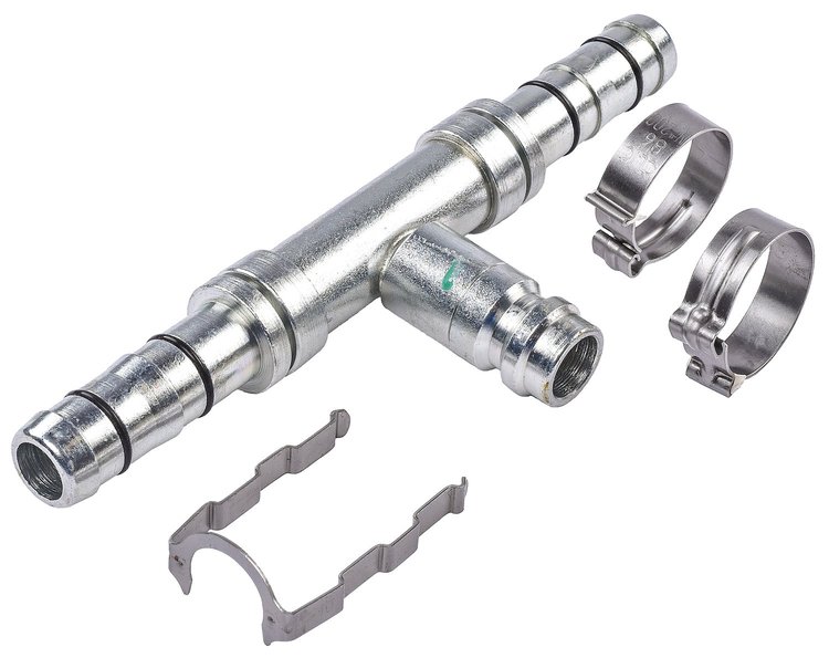EZ Clip A/C Hose End Fitting Kit with In-Line R134a Port [-10 Hose Fitting, Straight]