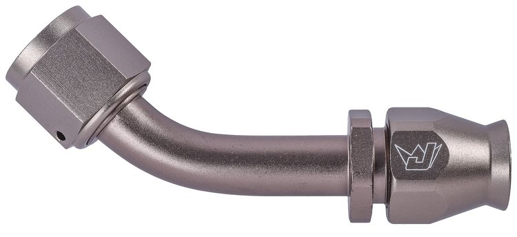 AN 45-Degree A/C PTFE Hose End Fitting [-8 AN Female w/O-ring to -8 AN PTFE Hose, Champagne Anodized Aluminum]