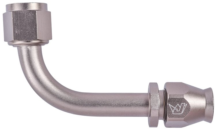 AN 90-Degree A/C PTFE Hose End Fitting [-8 AN Female w/O-ring to -8 AN PTFE Hose, Champagne Anodized Aluminum]