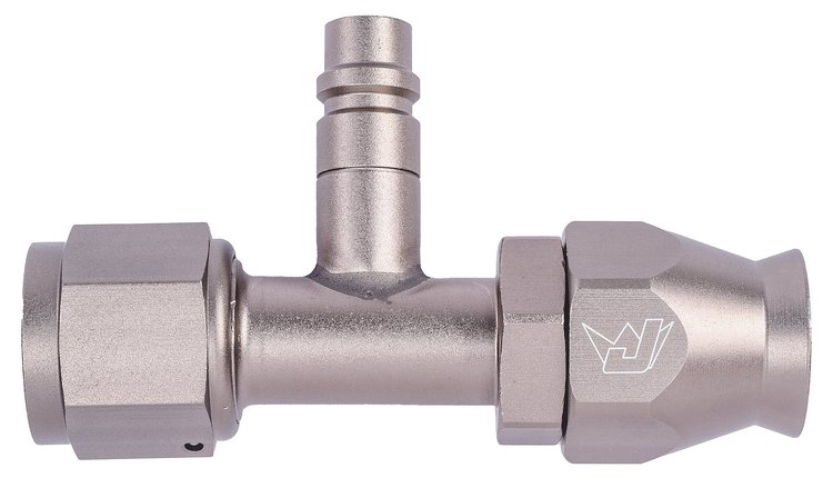 AN Straight A/C PTFE Hose End Fitting w/Service Port [-10 AN Female w/O-ring to -10 AN PTFE Hose, Champagne Anodized Aluminum]
