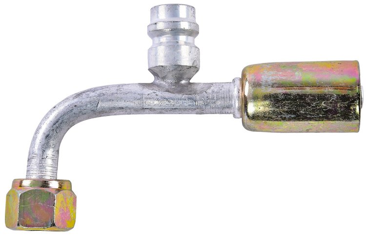 Air Conditioning Hose End [-6 AN 90 Degree Beadlock with 134a Service Port]
