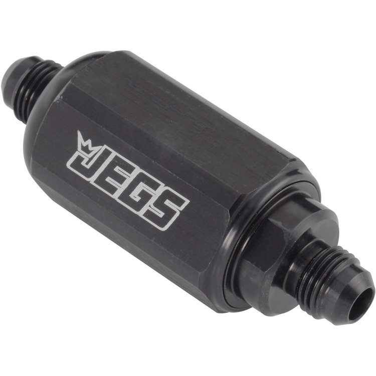 Compact Billet Aluminum In-Line Fuel Filter, 2 5/16 in. Long [-6 AN Male/Male, Black]