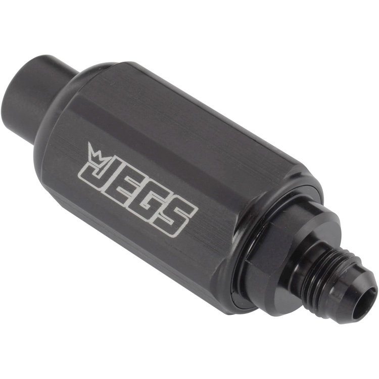 Compact Billet Aluminum In-Line Fuel Filter, 2 5/16 in. Long [-6 AN Male/Female, Black]