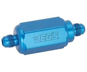 Compact Billet Aluminum In-Line Fuel Filter, 2 5/16 in. Long [-6 AN Male/Male, Blue]