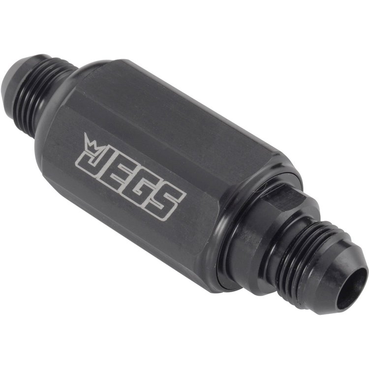 Compact Billet Aluminum In-Line Fuel Filter, 2 5/16 in. Long [-8 AN Male/Male, Black]