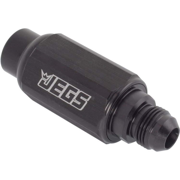 Compact Billet Aluminum In-Line Fuel Filter, 2 5/16 in. Long [-8 AN Male/Female, Black]