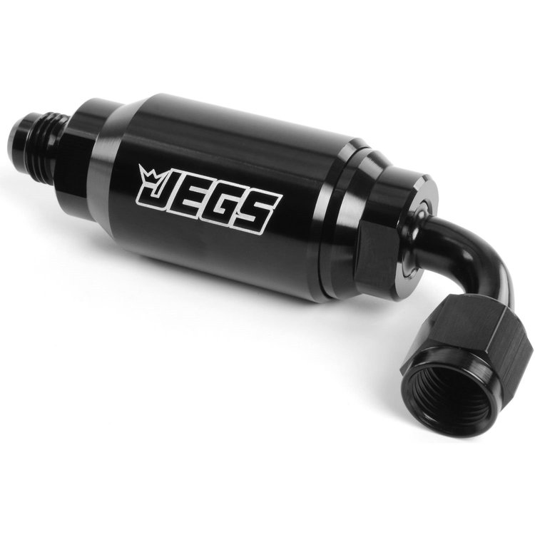 Compact Billet Aluminum In-Line Fuel Filter [-6 AN Male/90-Degree Female, Black]