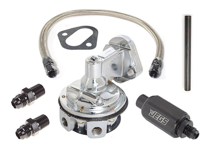 Mechanical Fuel Pump & Installation Kit for Big Block Chevy 396-427-454 [80 gph, Black Fittings]