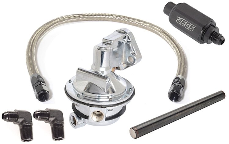 Mechanical Fuel Pump & Installation Kit for Big Block Chevy 396-427-454 [110 gph, Black Fittings]