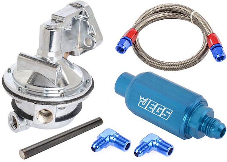 Mechanical Fuel Pump & Installation Kit for Big Block Chevy 396-427-454 [110 gph, Blue Fittings]