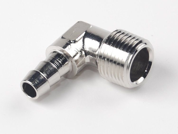 NPT 90-Degree Hose Barb Fitting [3/8 in. NPT to 5/16 in. Hose, Nickel-Plated Brass]