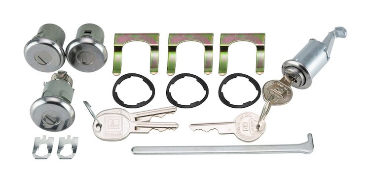 Door, Trunk & Glovebox Lock Set Fits Select 1966-1967 GM Models With Horizontal Tail Panel Notches [Original Pearhead Keys]
