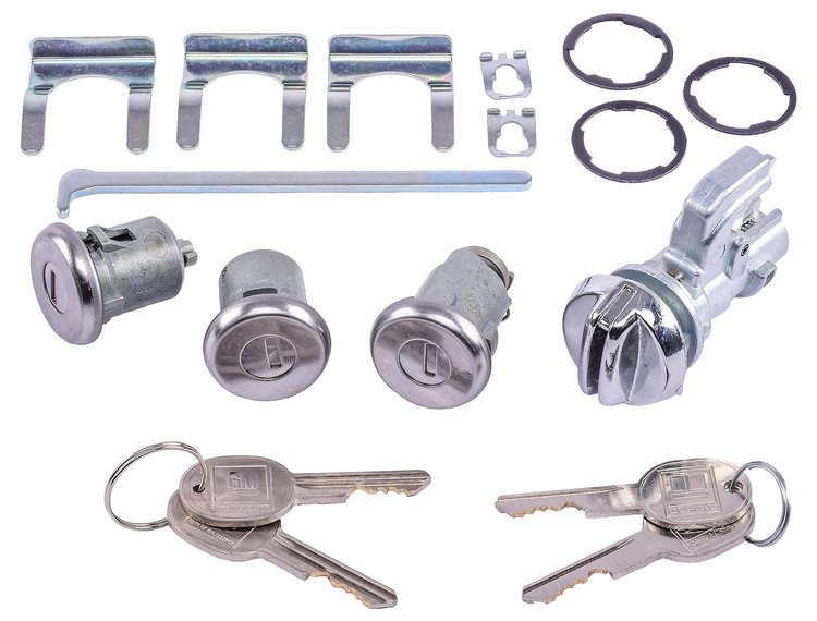 Trunk & Glovebox Lock Set for 1961-1962 Cadillac DeVille, Eldorado, Fleetwood [Oval Style GM Keys w/ Cadillac Crest]