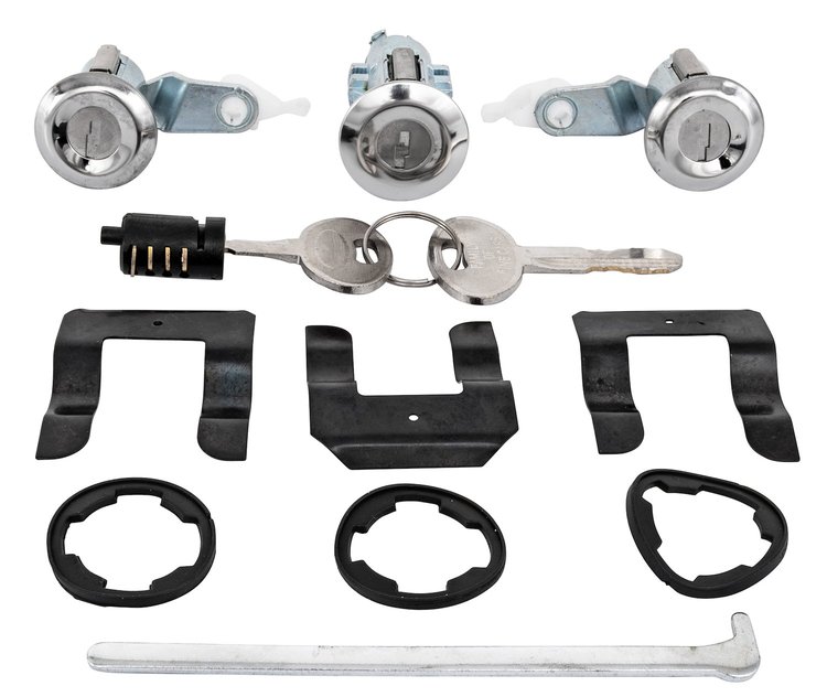 Doors, Glovebox and Trunk Lock Set for 1987-1993 Ford Mustang [Stainless Cylinder Caps]