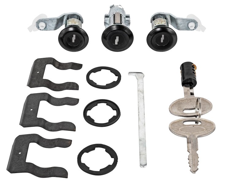 Doors, Glovebox and Trunk Lock Set for 1987-1993 Ford Mustang [Black Cylinder Caps]