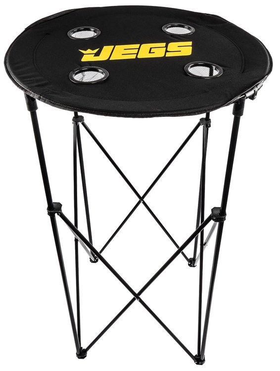 Tall Round Folding Table, Black with Yellow JEGS Logo [48 in. High]