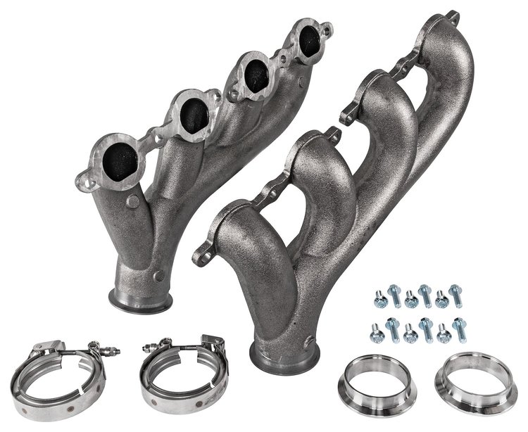 Exhaust Manifolds for GM Gen III/IV LS Engines, V-Band-Type Collector [Natural Finish]