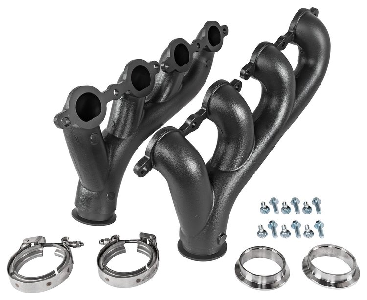 Exhaust Manifolds for GM Gen III/IV LS Engines, V-Band-Type Collector [Black Ceramic Coated]