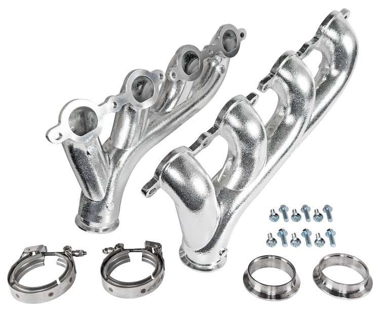 Exhaust Manifolds for GM Gen III/IV LS Engines, V-Band-Type Collector [Silver Ceramic Coated]