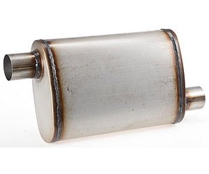 Satin SS Oval Muffler [2 1/4 in.] Offset / Offset - Reversible