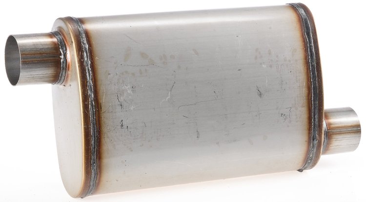 Satin SS Oval Muffler [2 1/2 in.] Offset / Offset - Reversible