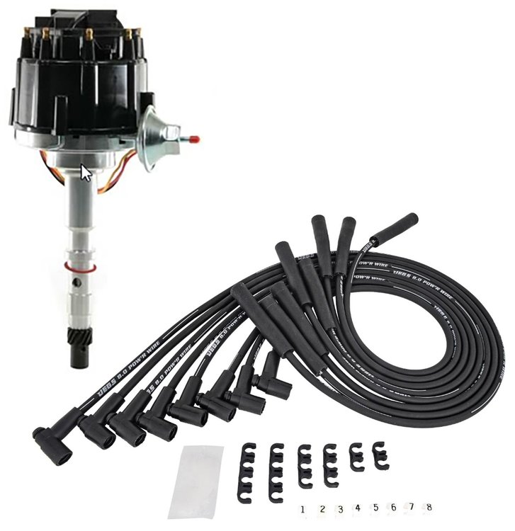 HEI Distributor & Wire Set for 1967-1991 AMC/Jeep 290, 304, 343, 360, 390 & 401 V8 [Black Cap]