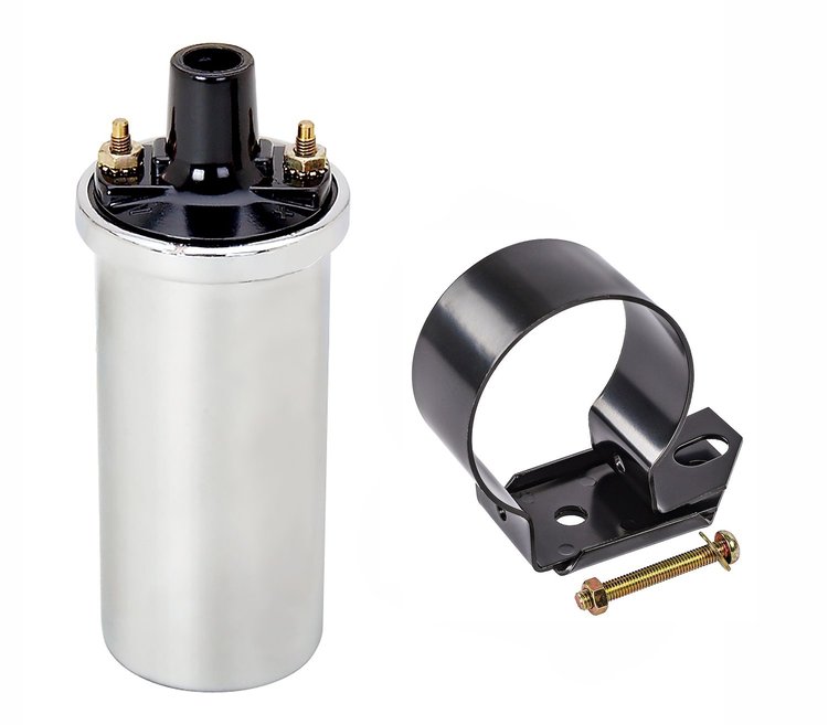 High-Energy Ignition Coil and Bracket Kit [Chrome Coil and Black Ford style Mounting Bracket]