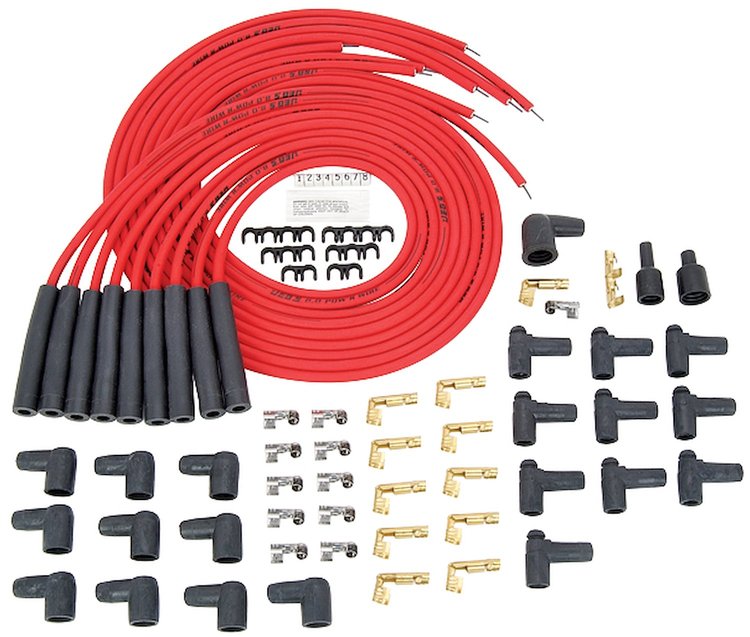 8.0mm Red Hot Pow'r Wires Small/Big Block Chevy Over Valve Covers or Under Headers & AMC 290-401 V8 W/HEI