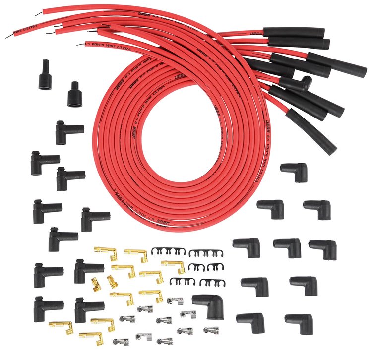 8.5mm Red Ultra Pow'r Wires for Small and Big Block Chevy Over Valve Covers or Under Headers and AMC 290-401 V8 w/ HEI