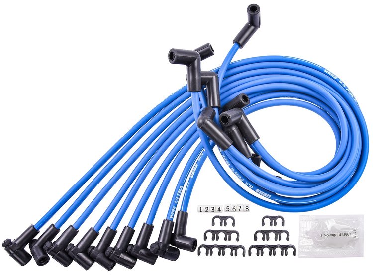 8.5mm Blue Ultra Pow'r Wires for Small Block Chevy Under Headers