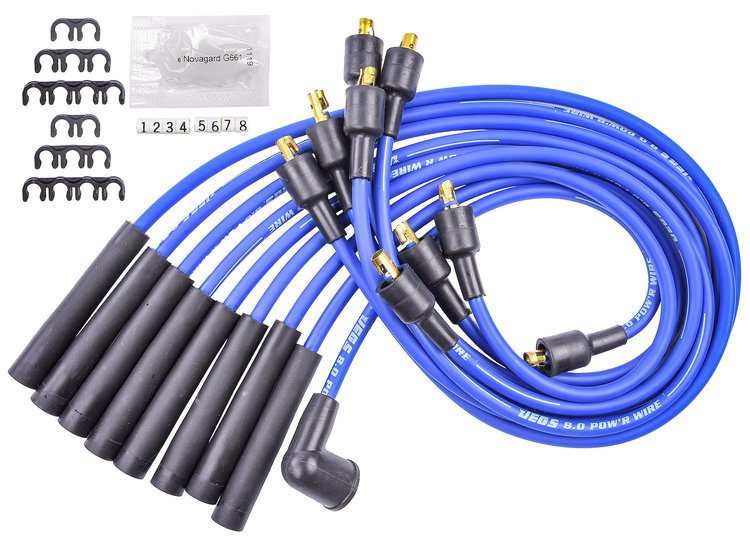 8.0mm Blue Pow'r Wires for Small Block Mopar Car, Truck 318, 340, 360