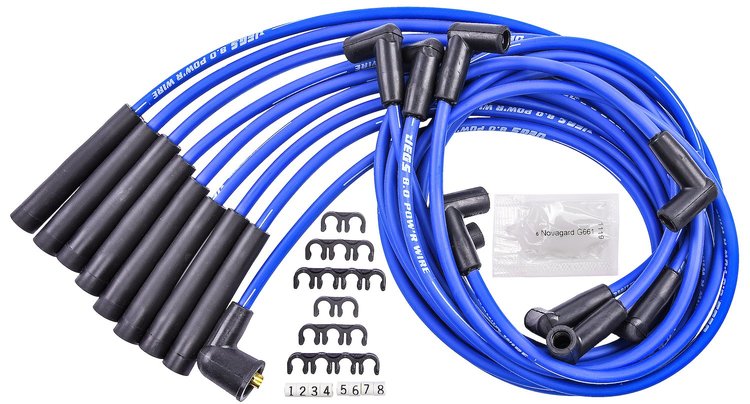 8.0mm Blue Pow'r Wires for Big Block Mopar 383, 400, 440 with HEI Cap