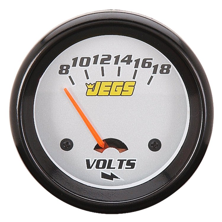 Voltmeter Gauge, 2 5/8 in. Electrical [8-18 Volts with Silver Face]
