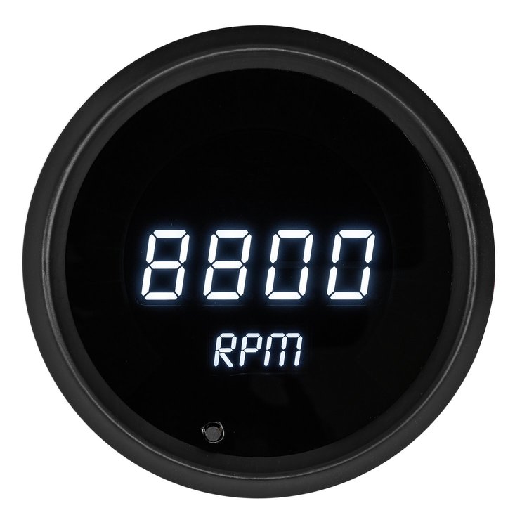 Tachometer LED Digital [Black Bezel, Black Face, White Numbers and Bar Graph]