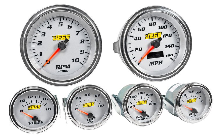 6-Gauge Set, Silver Analog Face [3 3/8 in. Dia. Speedometer & Tachometer]